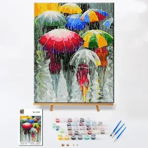 ฝนวันร่มภาพวาดผ้าใบที่ทันสมัยนามธรรมภาพวาดสีน้ำมันภาพวาดที่ทำด้วยมือ