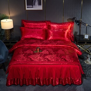 Europese Stijl Kant Jacquard Vierdelige Laken Roze Gewassen Ijs Zijde Beddengoed Sets Rok Set Leverancier - Product Image 6