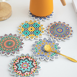 Sous-verres en céramique Tianhong, ronds et à motifs, pour tasses à thé, décoration de la maison, ensemble cadeau, fabriqué à Quanzhou, 2023-4 - Product Image 1