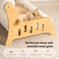 Canapé-lit pour chat en peluche douce et moelleuse, type nuage, en polaire fourrure dense, coussin confortable et chaud, anti-chute de poils, avec cadre en bois de qualité supérieure