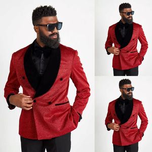Veste de <span class=keywords><strong>smoking</strong></span> en velours rouge à paillettes pour homme, <span class=keywords><strong>col</strong></span> châle, idéale pour soirée formelle, mariage, bal de promo, blazer de luxe pour marié - Product Image 2