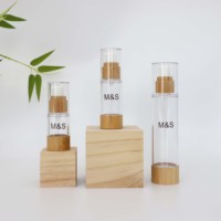 Botol Pompa Vakum Plastik Tanpa Udara 80ml dengan Alas Bambu, Laris untuk Krim Wajah, Dilengkapi Pompa Krim Cetak Sablon