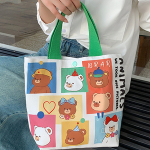 Sac fourre-tout en toile tendance pour femme avec fermeture à bouton, <span class=keywords><strong>deux</strong></span> anses, imprimé, pour le déjeuner et les collations - Product Image 1