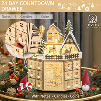 Calendrier de l'Avent en Bois 2026 – Scène de Village avec 24 Jours de Compte à Rebours, Lumières LED et Musique – Décoration de Noël et Coffret Cadeau pour la Maison