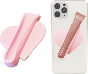 Cute Heart Shape Silicone Lipstick Holder with Portable Strong Adhesive Sticky Back Universal Cell Phone Cosmetic Organizer - Product Image 1