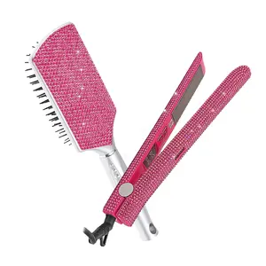 With Bling Bling Diamante Hair Straightener and Brush Flat Iron Titanium 2 Years Electric Crystal Surface Return and Replacement