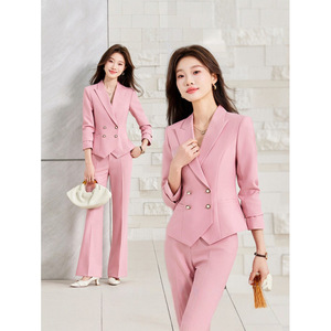 Pink Women's Two Piece Suit Set Three Quarter Sleeve Worsted Fabric Anti Wrinkle Office Lady Commute Work Interview Style - Product Image 1