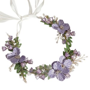 Serre-tête coréen pour <span class=keywords><strong>mariée</strong></span> adulte, fleurs violettes, perles acryliques, accessoires de mariage, vente directe d'usine - Product Image 5