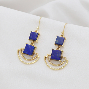 Pendientes de piedras preciosas de lapislázuli naturales de moda Joyería colgante de Latón chapado en oro de moda para fiestas - Product Image 3