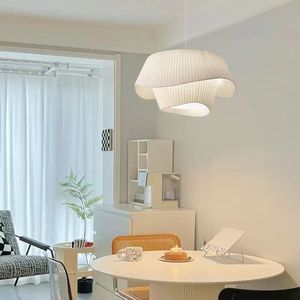White Fabric Chandelier Round Led <b>Light</b> Source Single Head Vintage Style For Living Room Bedroom <b>Dining</b> Room - Product Image 4