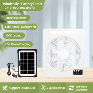 Rechargeable Solar Fan Energy Saving 10 Inch Adjustable Wind Levels With Lighting <b>Bulb</b> Set For Home Garden Travel Emergency - Product Image 2