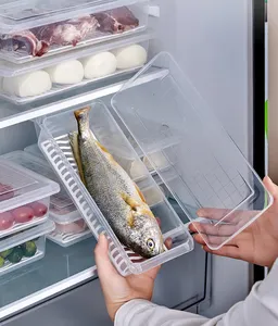 クリアフレッシュキーピングボックスキッチン冷蔵庫オーガナイザーケース取り外し可能なドレンプレートトレイ果物野菜肉魚を保つ