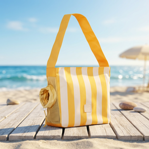 Sac à dos pour animaux de compagnie en coton rayé, léger, lavable, pliable et confortable, capacité 5 kg - Jaune - Product Image 2