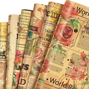 Huancai Vintage-Verpackungspapier Blätter retro Zeitungs-Rosendruck Geschenkverpackung Papier Süßigkeiten Verpackung für Hochzeit Party Versorgung