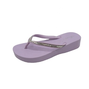 Pantoufles à semelles compensées pour femmes, tongs de Style Simple, tige en PVC avec décoration de diamant, été, - Product Image 6