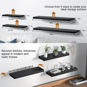 Phòng Khách Giá Đen Rượu Vang Nổi Kệ 22.5 <span class=keywords><strong>Inch</strong></span> Treo Tường Gỗ Kệ Đặt 2 Cho Phòng Khách 22lbs Công Suất Chai - Product Image 3