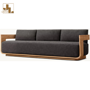 Juego de sofás de <span class=keywords><strong>teca</strong></span> para exteriores de estilo nórdico, muebles de sofá al aire libre de tela impermeable para jardín y Patio de Hotel - Product Image 5