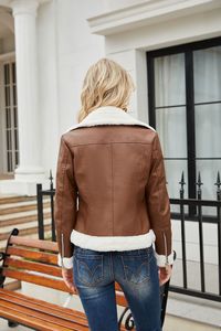 Cappotto in <span class=keywords><strong>pelle</strong></span> di montone da <span class=keywords><strong>donna</strong></span> di alta inverno moderno <span class=keywords><strong>Blazer</strong></span> caldo e spesso collo di pelliccia di agnello artificiale Streetwear in <span class=keywords><strong>pelle</strong></span> corta - Product Image 2