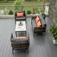 Ensemble de canapés en cuir tressé pour l'extérieur, canapé de patio et table basse en aluminium 4 pièces, mobilier de loisirs pour villa, jardin, hôtel, terrasse