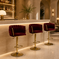 Tabouret de bar ergonomique haut de gamme en velours rouge, pivotant, réglable en hauteur avec vérin à gaz, pour salon, café, restaurant, pub, mobilier