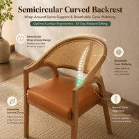 Fauteuil de salle à manger en bois massif, largeur 60 cm, profondeur 54 cm, hauteur 82 cm, hauteur de siège 45 cm, dossier en rotin et assise rembourrée beige
