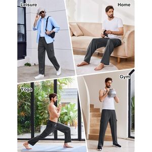 FOXA Men's Cargo Sweatpants 100% Cotton Breathable Straight Leg <b>Lounge</b> Pants With Multiple Pockets Uncuffed Joggers - Product Image 6