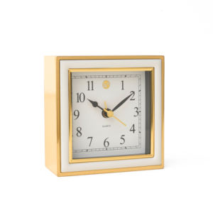 Tùy Chỉnh Sang Trọng Phong Cách Vàng Đóng Khung Đồng Hồ Cao End Thạch Anh Bàn Đồng Hồ Kim Loại Trắng Men Vuông Bảng Đồng Hồ Cho Công Ty Quà Tặng - Product Image 2