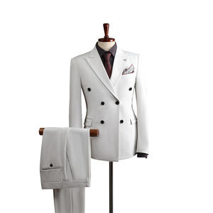 Costume Homme Classique Rayé Laine/Soie Abricot Blanc Col en <span class=keywords><strong>V</strong></span> Anti-rétrécissement Double Boutonnage Décontracté Mariage Affaires Slim Fit Bouton - Product Image 5