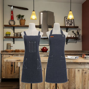 Tablier de <span class=keywords><strong>cuisine</strong></span> en denim pour adulte avec poches, logo personnalisé, polyester, multifonction, pour chef cuisinier à domicile - Product Image 4