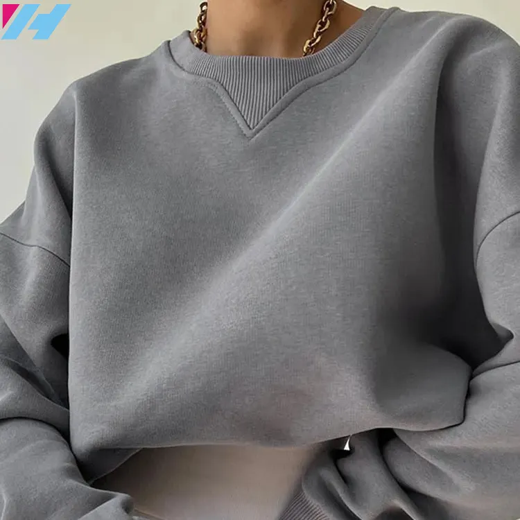 Custom Logo Fleece Crewneck Sweatshirt Women Fall Pullover Oversize Sweatshirt Women Casual Knit Long Sleeve Jumper