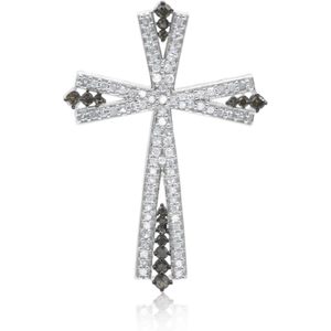 Colgante de cruz de diamantes Ornaatis, 0,81 quilates, corte redondo, blanco y marrón, en plata de ley 925, joyería religiosa unisex - Product Image 1