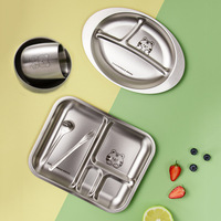 Assiettes pour enfants en acier inoxydable 304 de haute qualité, assiette à repas divisée pour bébé, forme d'animal, assiette à repas de dessin animé, vaisselle pour enfants
