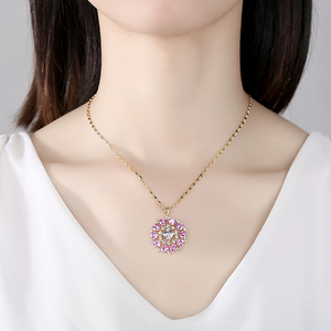 LUOTEEMI สร้อยคอคริสตัล CZ เครื่องประดับโมนาลิซ่าหลากสีเพทายสร้อยคอจี้ดอกไม้ - Product Image 3