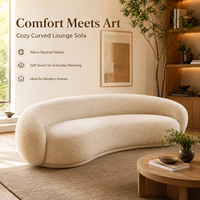 Sofá Curvo de Terciopelo Bouclé, Textura Suave y Texturizada, Tapicería Premium, Forma de Media Luna Profunda, Sin Patas, Acogedor y Elegante para Sala de Estar