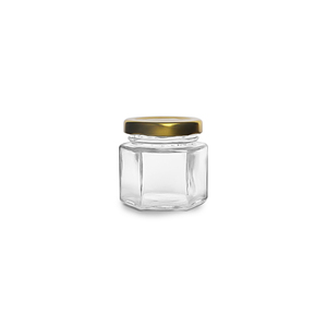 Mini <span class=keywords><strong>pot</strong></span> à <span class=keywords><strong>confiture</strong></span> en verre hexagonal <span class=keywords><strong>de</strong></span> 40 ml, <span class=keywords><strong>pot</strong></span> à miel avec couvercles noirs, vente en gros, sans plomb - Product Image 1