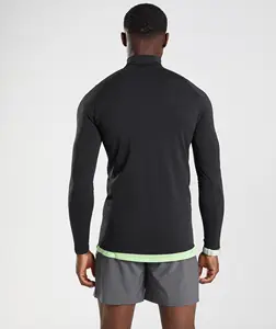 Custom Wholesale Men Gym Street Wear Sports Fitted Tee Sweat-wicking Long Sleeve Muscle Fit Thick Top Half Zip Training T Shirts