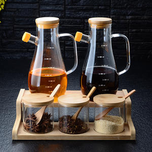 Distributeur d'huile et <span class=keywords><strong>de</strong></span> <span class=keywords><strong>vinaigre</strong></span>, stockage des épices avec un support en bambou, coffret cadeau pour la <span class=keywords><strong>cuisine</strong></span> - Product Image 2