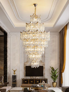 Lustre en cristal long or classique pour escalier haut plafond <span class=keywords><strong>salon</strong></span> décoration de mariage <span class=keywords><strong>Suspension</strong></span> de haute qualité de luxe - Product Image 3
