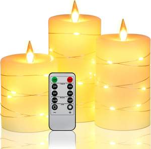 Juego de 3 Velas LED de Cera de Parafina Blanca, con Control Remoto, Regulables, para Decoración Diaria, Fiestas y Bodas - Product Image 1