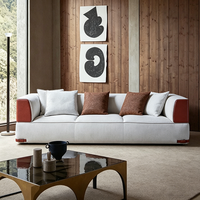 Luxuriöses Italienisches Sofa-Set: Orange/Weißer Stoff, Modulares Holz - Samt, Leder