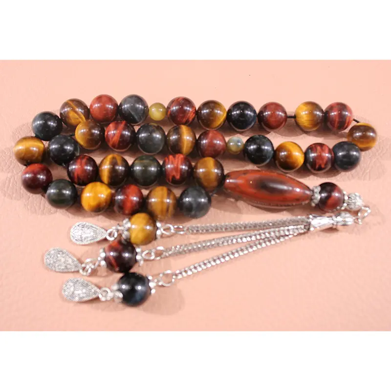 Natural Tiger Eye Stone Prayer Beads 8 mm 33 Worry Beads Tesbih Tasbih Tasbeeh Misbaha Masbaha Gemstone Beads Dhikr Rosary