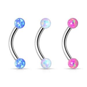 fashion jewelry piercing jewelry opal curved rod eyebrow ring lip ear bone stainless steel body piercing jewelry wholesale