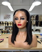 Perruque Courte Bob Brésilienne en Cheveux Humains Remy, Sans Colle, Dentelle HD, Base Élastique, 100% Cheveux Naturels, Aspect Naturel pour Femmes Noires