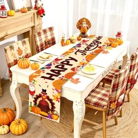 Bannière de Thanksgiving en tissu d'automne, chemin de table, décoration de fête, décoration murale pour la maison, motif dinde, citrouille, feuilles de récolte, pour festival d'automne