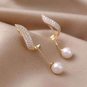 Boucles d'oreilles longues à pampilles en cristal style coréen pour femme, avec perles et cristaux en forme de goutte d'eau - Product Image 6