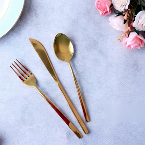 Ensemble de couverts en acier inoxydable doré, finition simple, résistant au lave-vaisselle, pour la salle à manger, la cuisine, les mariages et les hôtels - Product Image 1