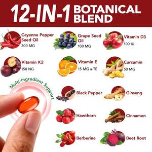 OEM Cayenne Peper Softgels <span class=keywords><strong>Capsules</strong></span> met Vitaminen D3, K2, E, Hawthorn, Rode Biet, Kurkuma Supplement ter ondersteuning van een gezonde bloedsomloop - Product Image 3