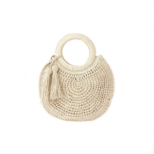 Borsa a Tracolla Semicircolare 30Cm in Carta Intrecciata con Manico a Nappa - Product Image 1