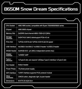 JGINYUE B650M Snow Dream AM5 Pc placa base para juegos compatible con procesadores de la serie Ry 7000/8000/9000 - Product Image 4