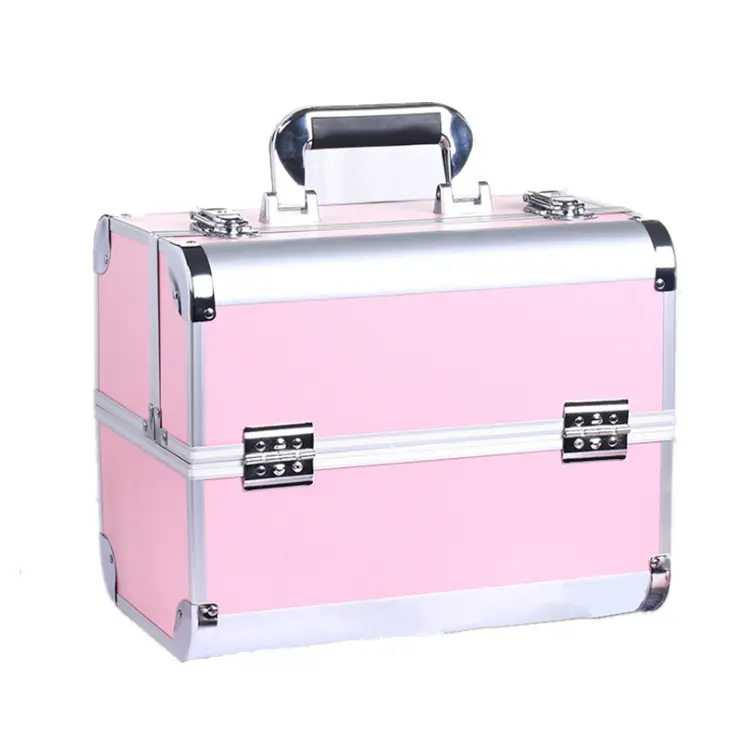 2013 New Pink beauty Aluminium Makeup Case With Lighted Double Fashion Superior Quality Cosmetic Vanity Train Box